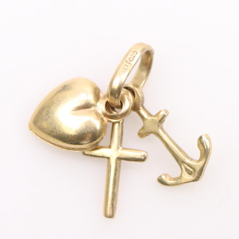 14K Solid Yellow Gold Heart, Cross and Anchor Charm Necklace
